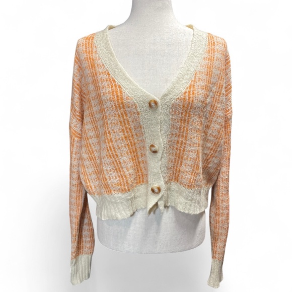 Elodie Womens Orange Cream Cropped‎ Cardigan Knit cottagecore  Sweater Large - Picture 3 of 7